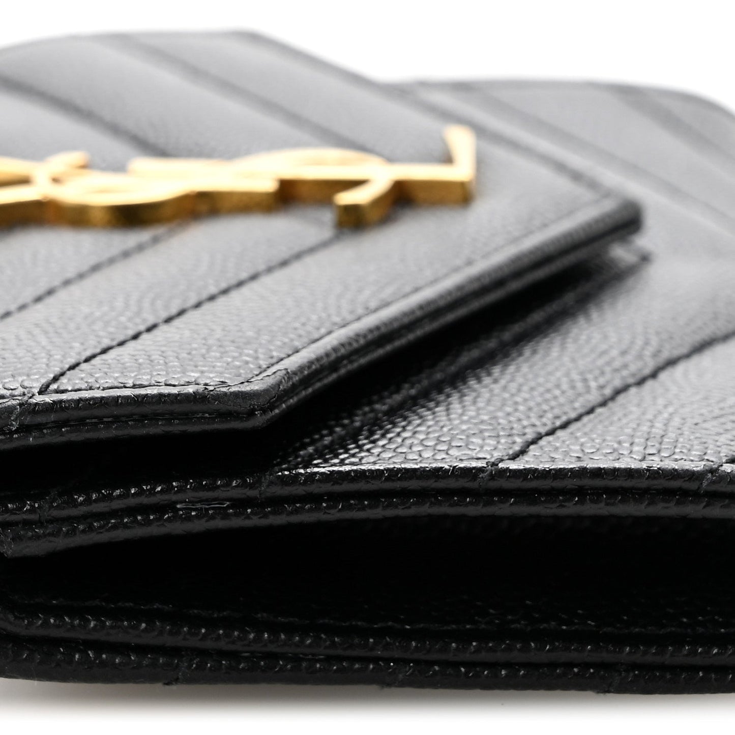 Grain De Poudre Matelasse Chevron Small Monogram Envelope Wallet Black