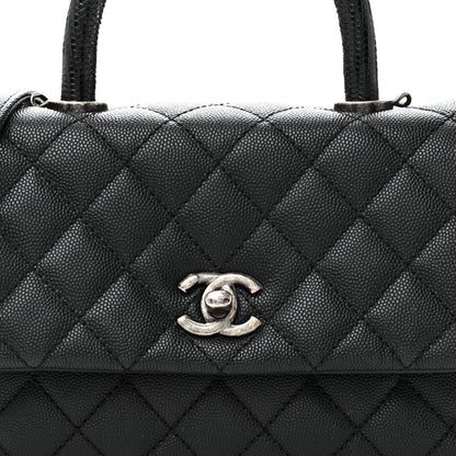 Caviar Lizard Embossed Quilted Mini Coco Handle Flap Black