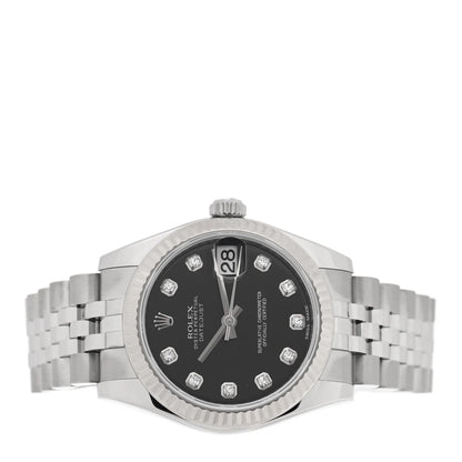 Rolex Stainless Steel 18K White Gold Diamond 31mm Oyster Perpetual Datejust Watch Black 178274