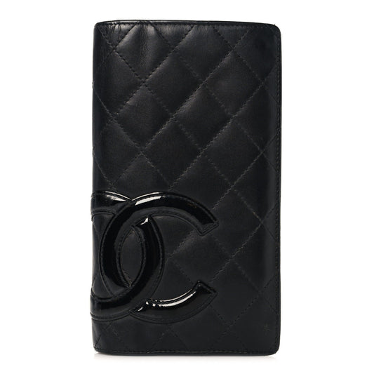 Calfskin Quilted Cambon Yen Wallet Black