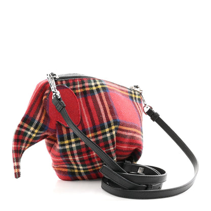 Wool Calfskin Mini Elephant Crossbody Bag Red Tartan