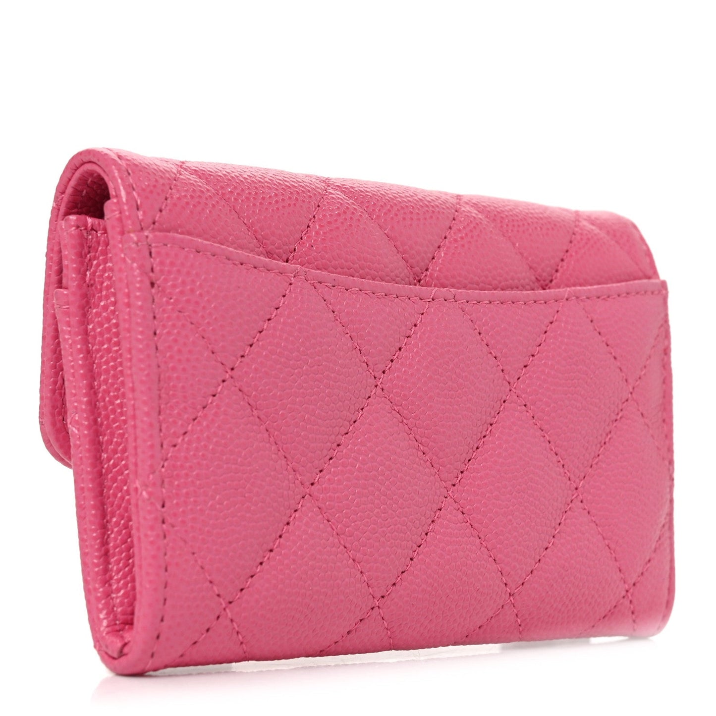Caviar Quilted Flap Card Holder Wallet Pink