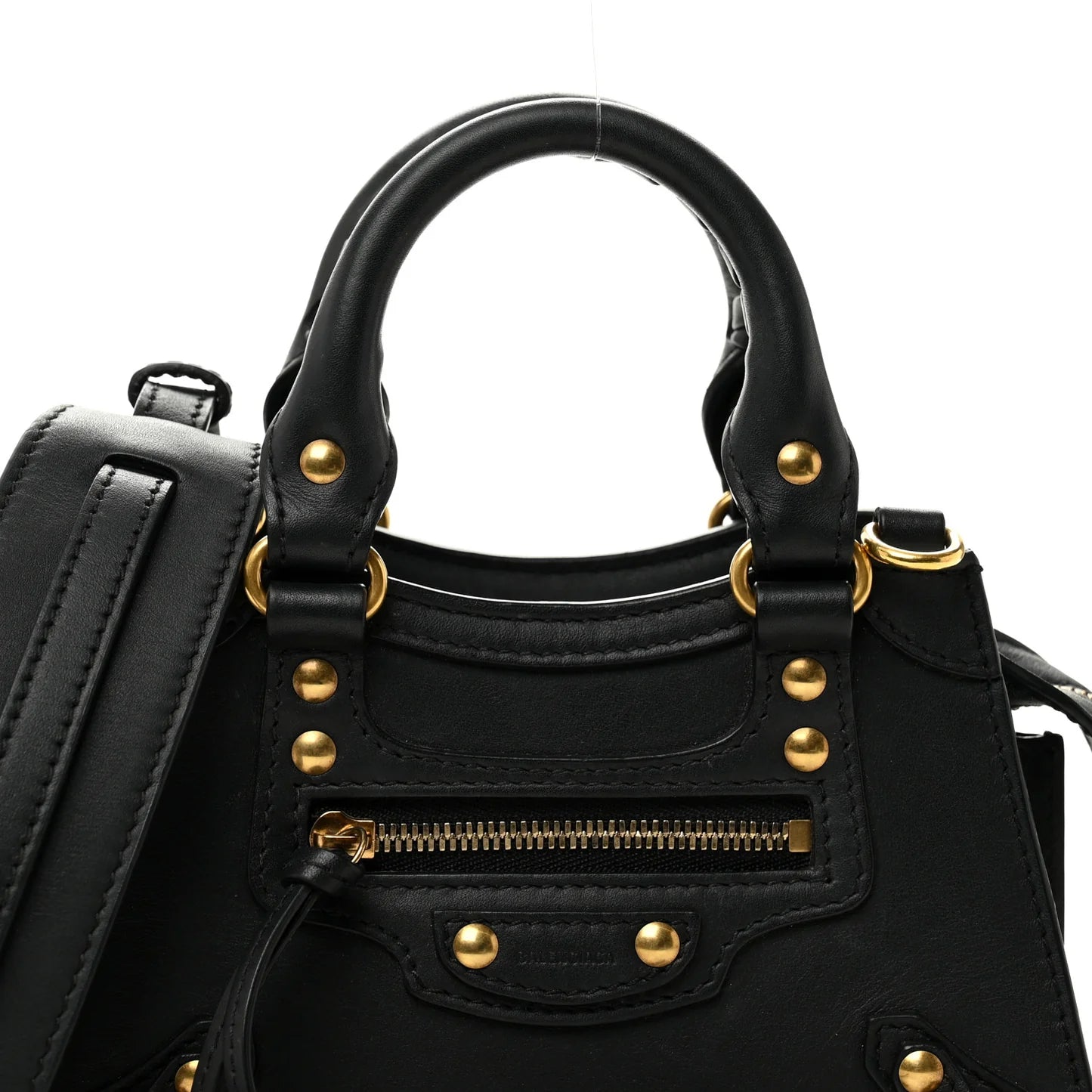 Balenciaga Smooth Calfskin Neo Classic Brass Hardware Nano City Crossbody Black