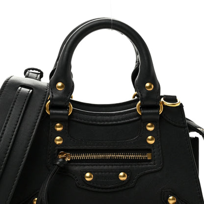 Balenciaga Smooth Calfskin Neo Classic Brass Hardware Nano City Crossbody Black
