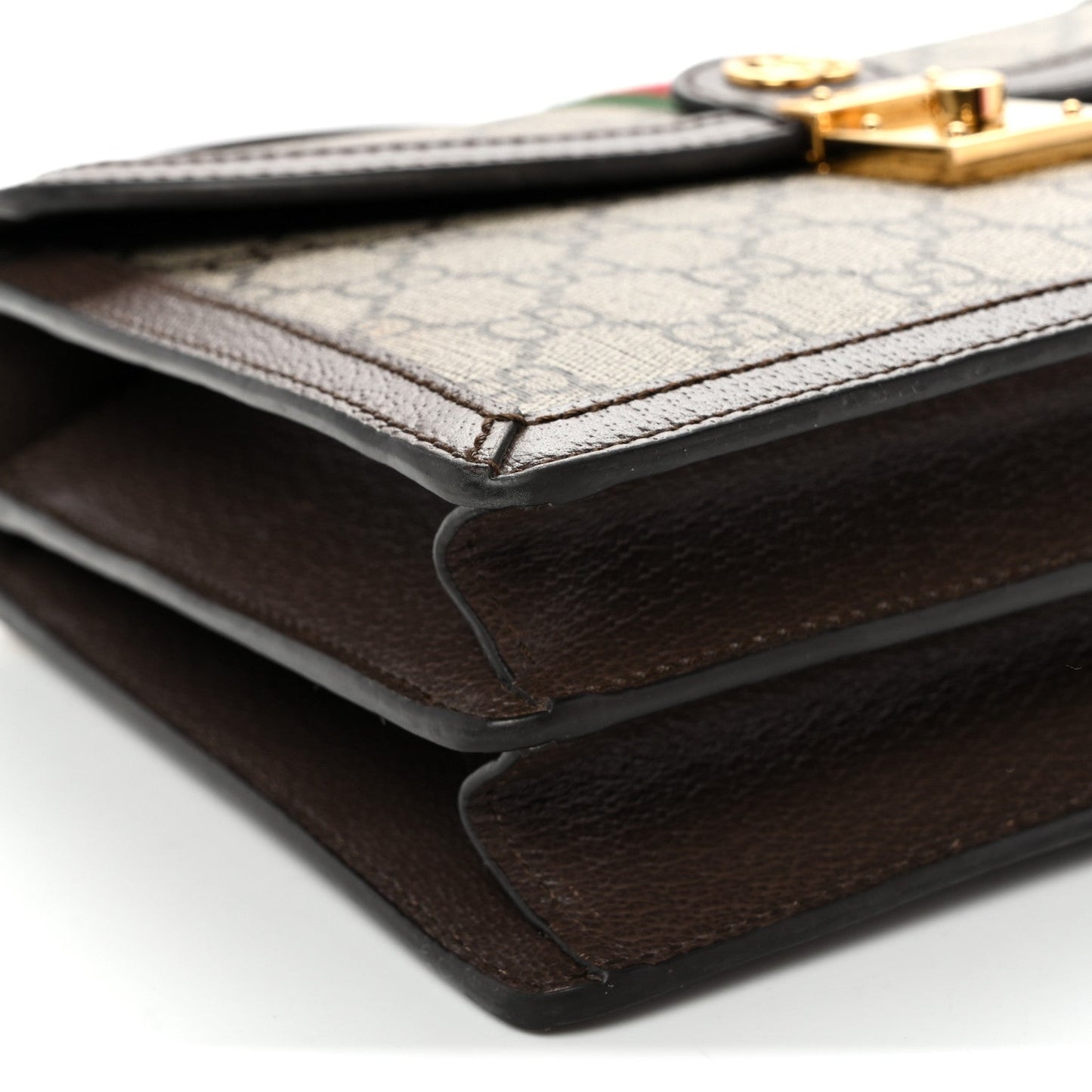 GG Supreme Monogram Textured Dollar Calfskin Web Small Ophidia Padlock Top Handle Bag Beige Ebony New Acero