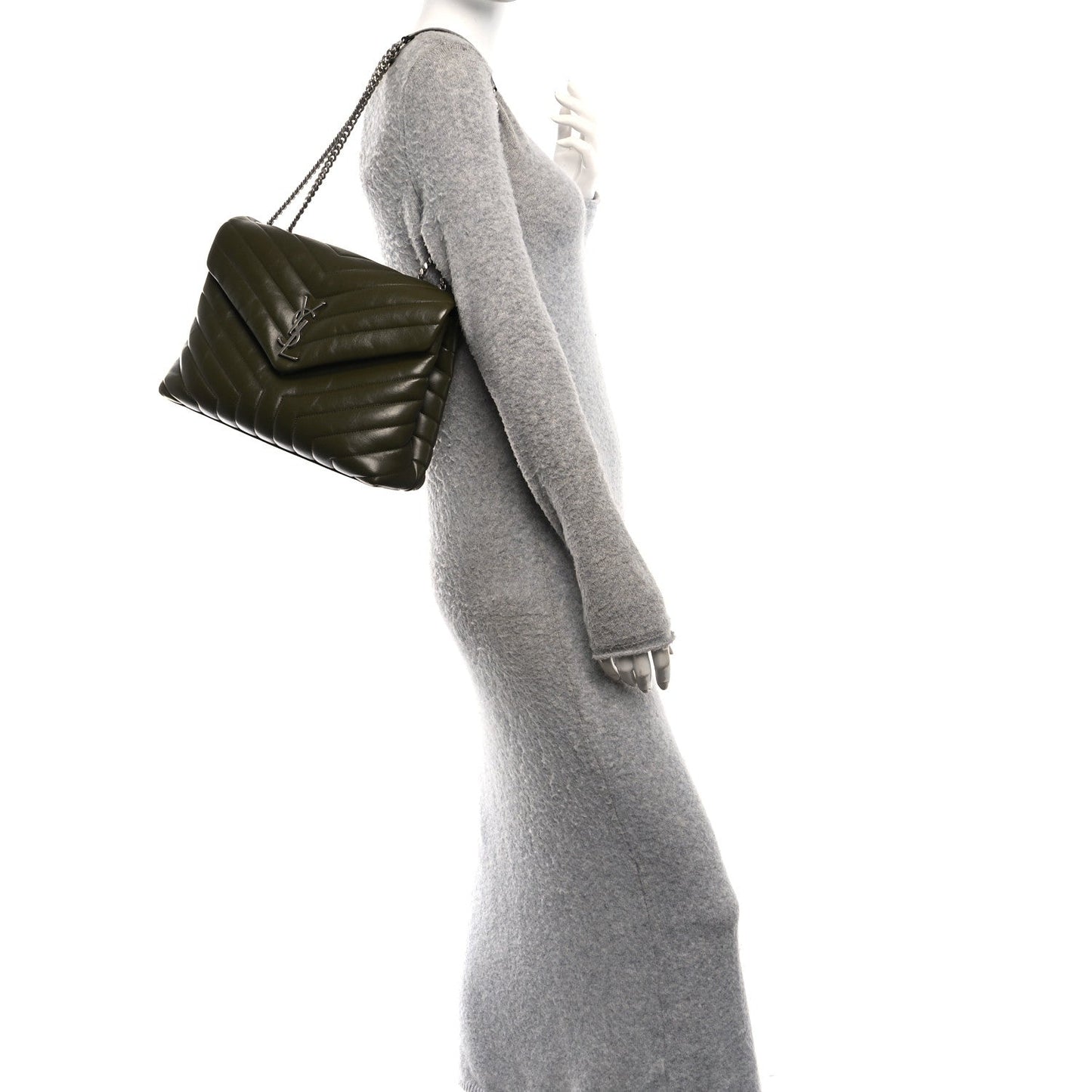 Calfskin Y Quilted Monogram Medium Loulou Chain Satchel Military Olive