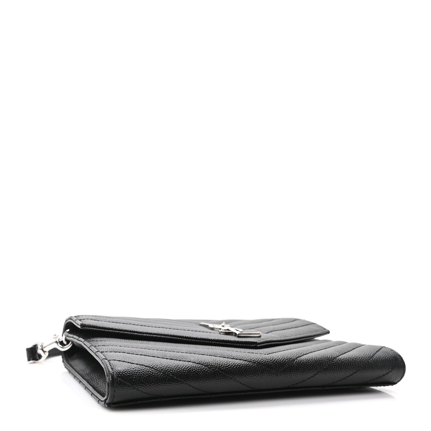 Grain De Poudre Matelasse Chevron Monogram Envelope Clutch Black