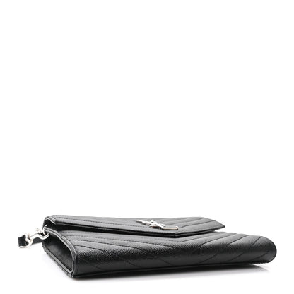 Grain De Poudre Matelasse Chevron Monogram Envelope Clutch Black