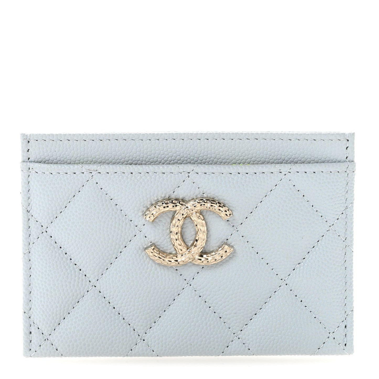 Caviar Quilted CC Logo Card Holder Light Blue