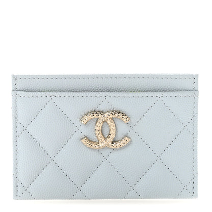 Caviar Quilted CC Logo Card Holder Light Blue