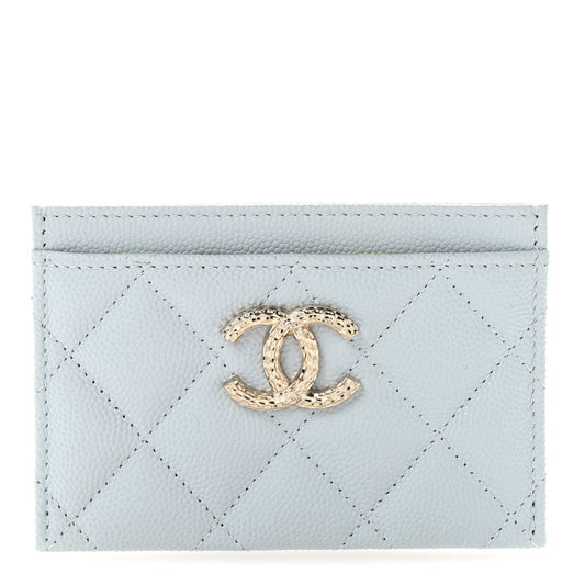 Caviar Quilted CC Logo Card Holder Light Blue