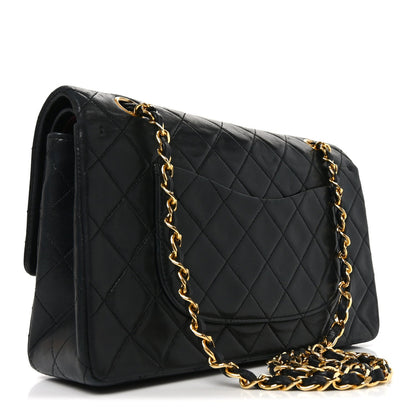 Lambskin Quilted Medium Double Flap Black