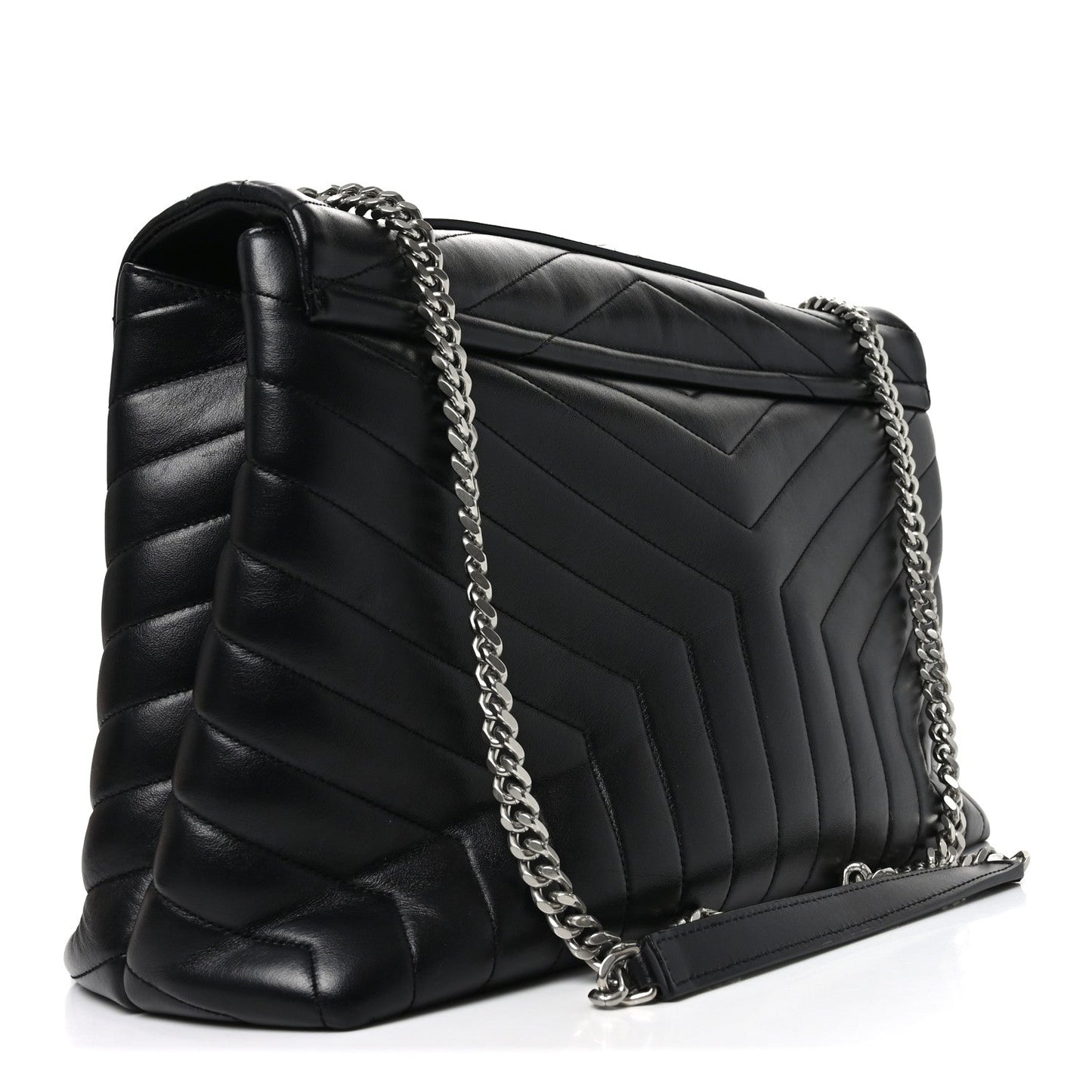 Calfskin Y Quilted Monogram Large Loulou Chain Satchel Black