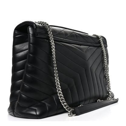 Calfskin Y Quilted Monogram Large Loulou Chain Satchel Black