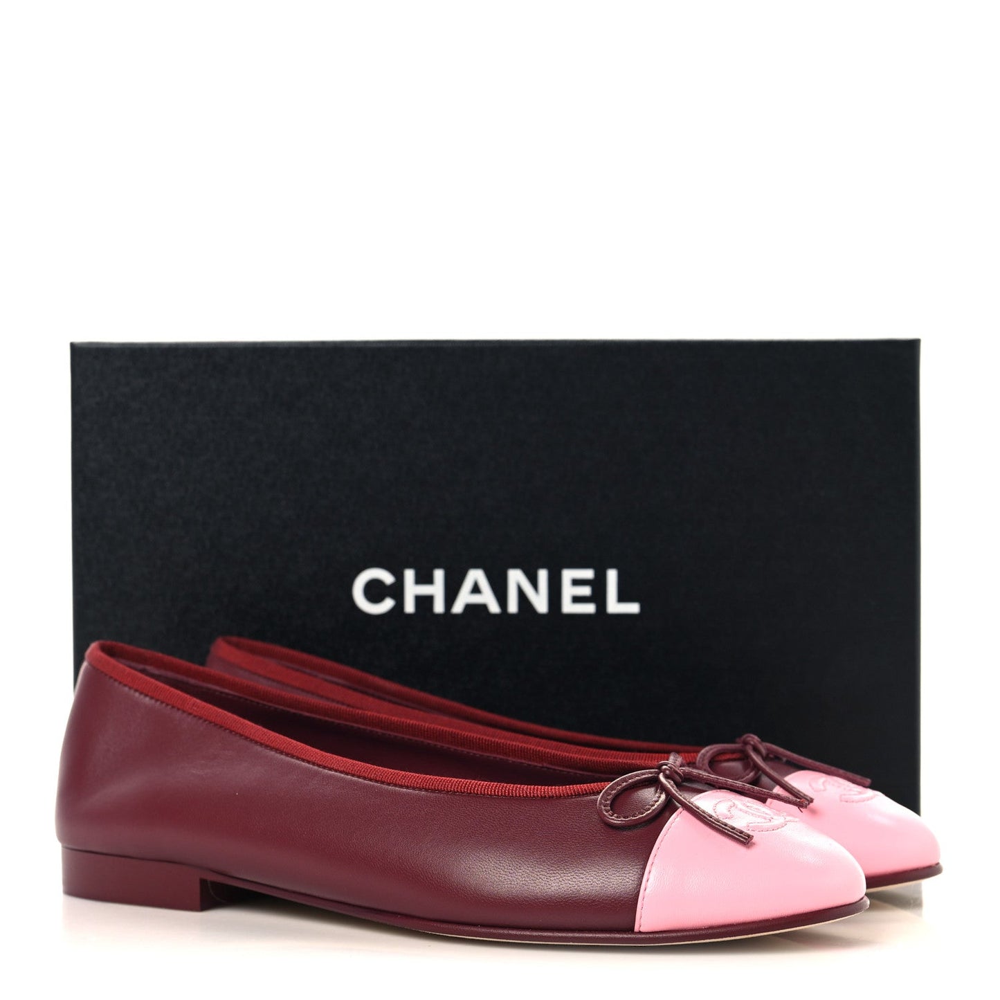 Lambskin Cap Toe CC Ballerina Flats 39 Burgundy Pink