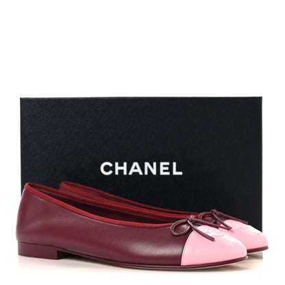 Lambskin Cap Toe CC Ballerina Flats 39 Burgundy Pink