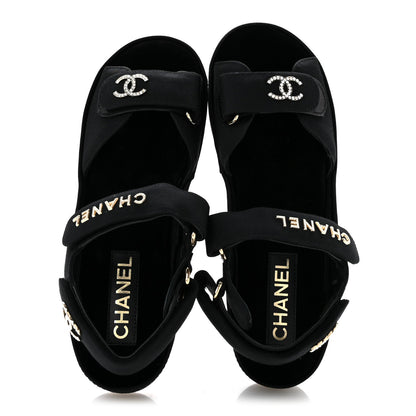 Grosgrain Crystal Logo Platform Sandals 38 Black