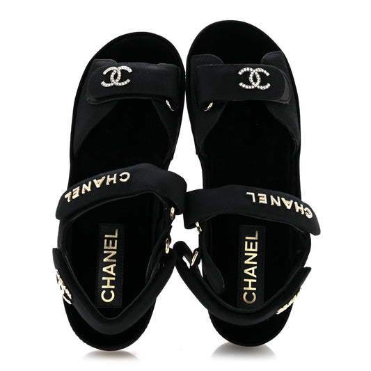 Grosgrain Crystal Logo Platform Sandals 38 Black