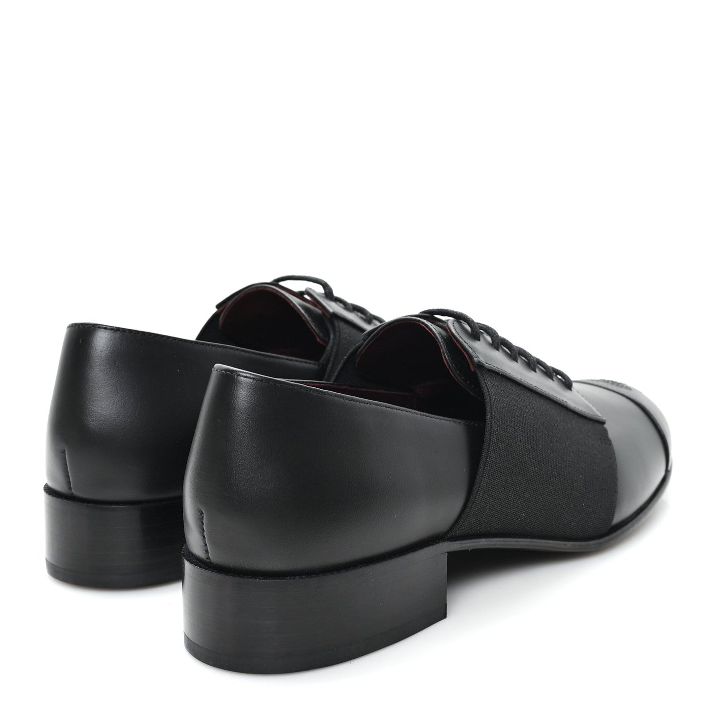 Calfskin Elastic Lace Up Cap Toe CC Loafers 37.5 Black