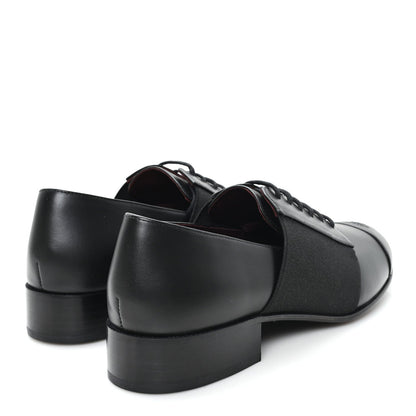 Calfskin Elastic Lace Up Cap Toe CC Loafers 37.5 Black