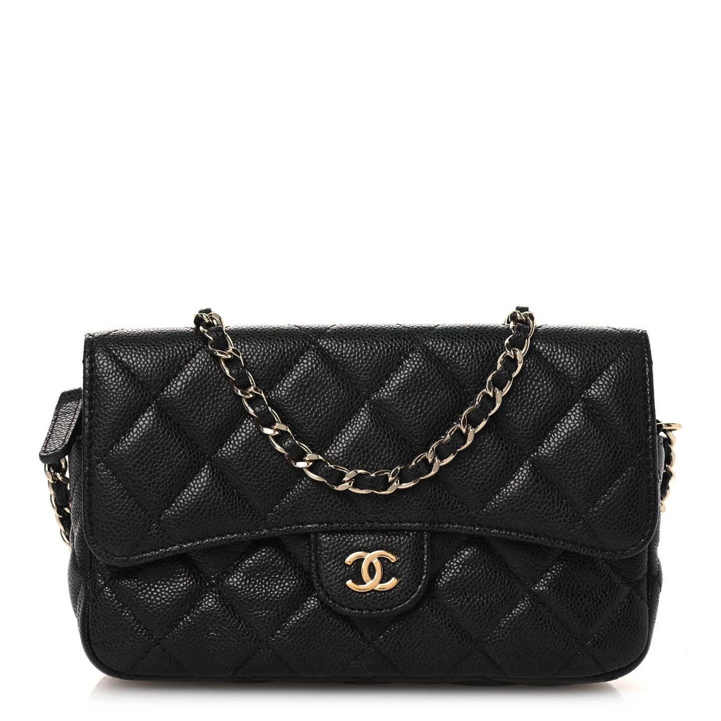 Caviar Quilted Flap Phone Holder With Chain Black