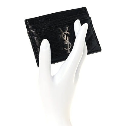 Grain De Poudre Matelasse Chevron Monogram Credit Card Case Black
