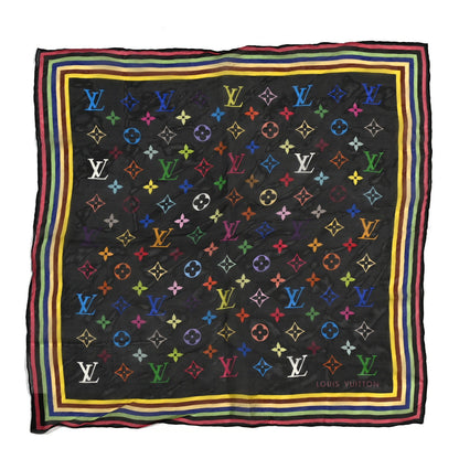 Silk Multicolor Square Scarf Black
