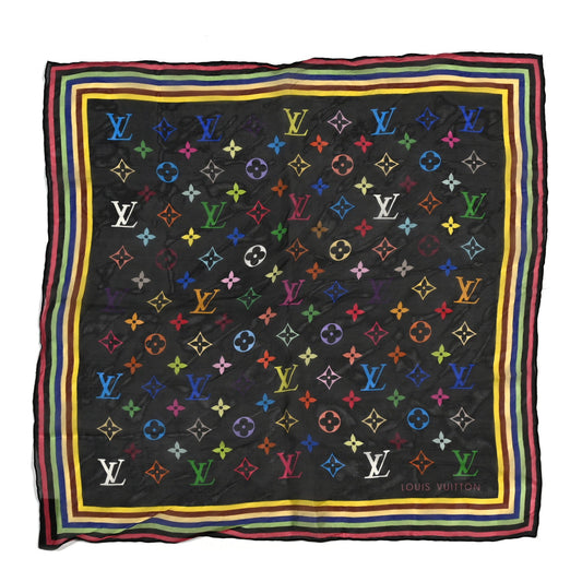 Silk Multicolor Square Scarf Black