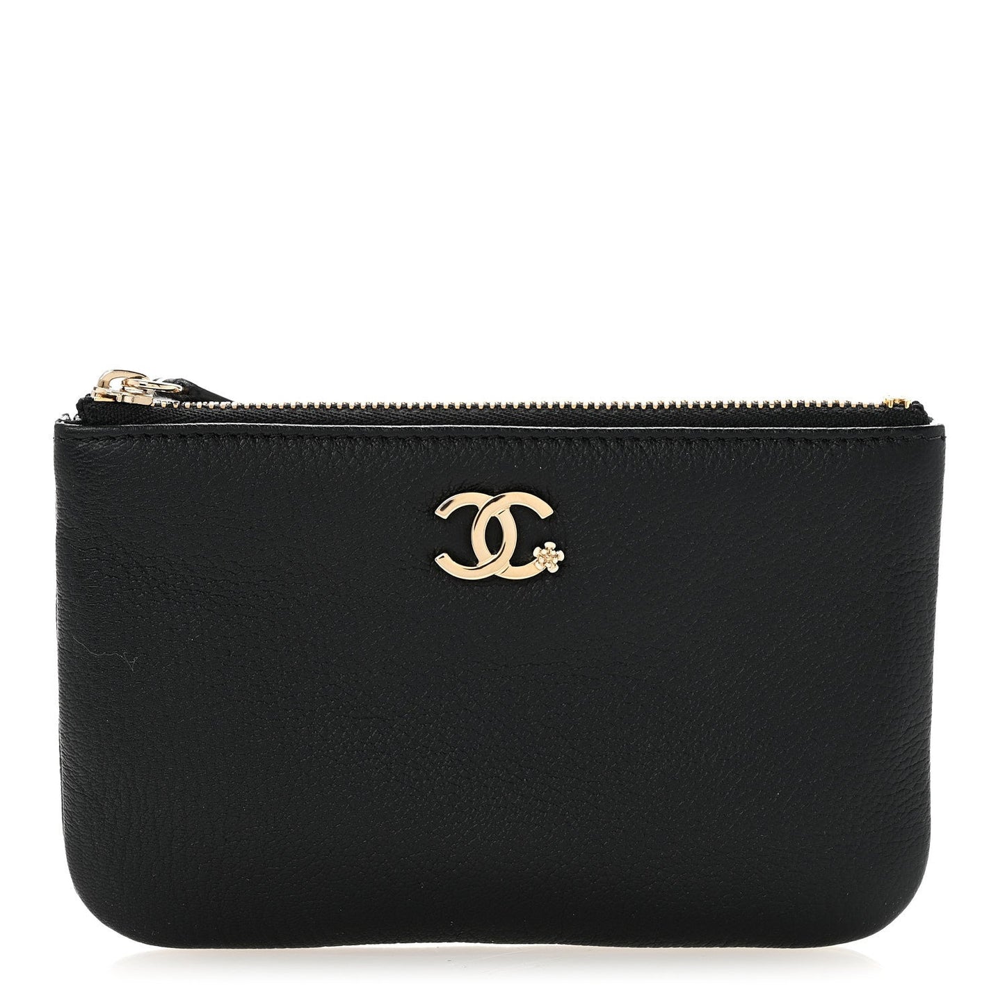 Goatskin Camellia CC Cosmetic Pouch Black
