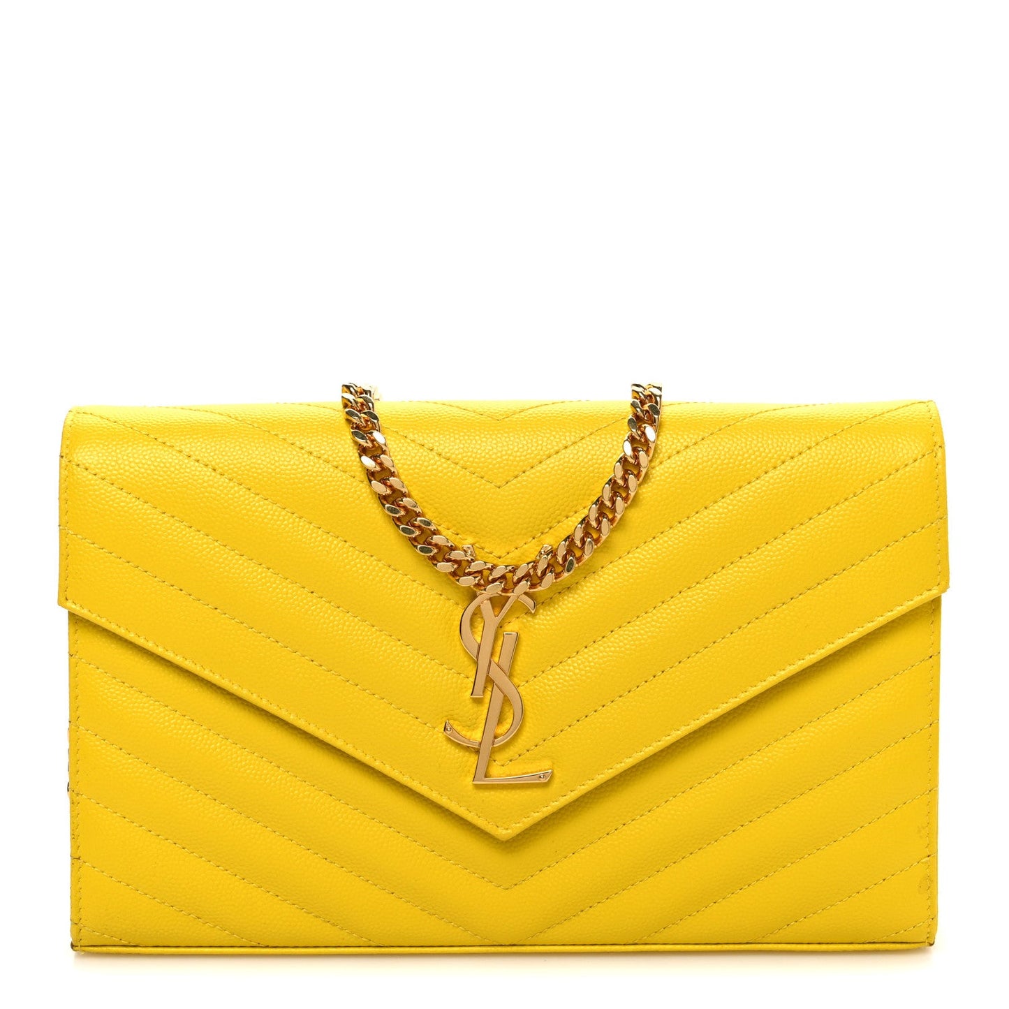 Grain De Poudre Matelasse Chevron Monogram Chain Wallet Yellow