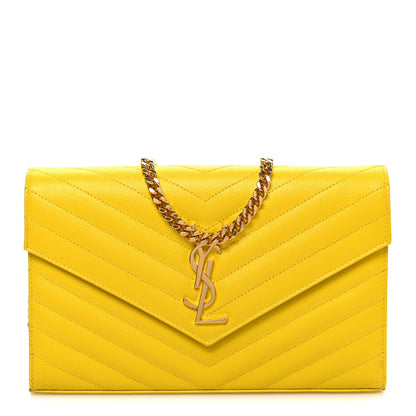 Grain De Poudre Matelasse Chevron Monogram Chain Wallet Yellow