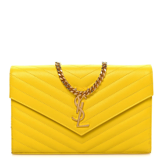 Grain De Poudre Matelasse Chevron Monogram Chain Wallet Yellow