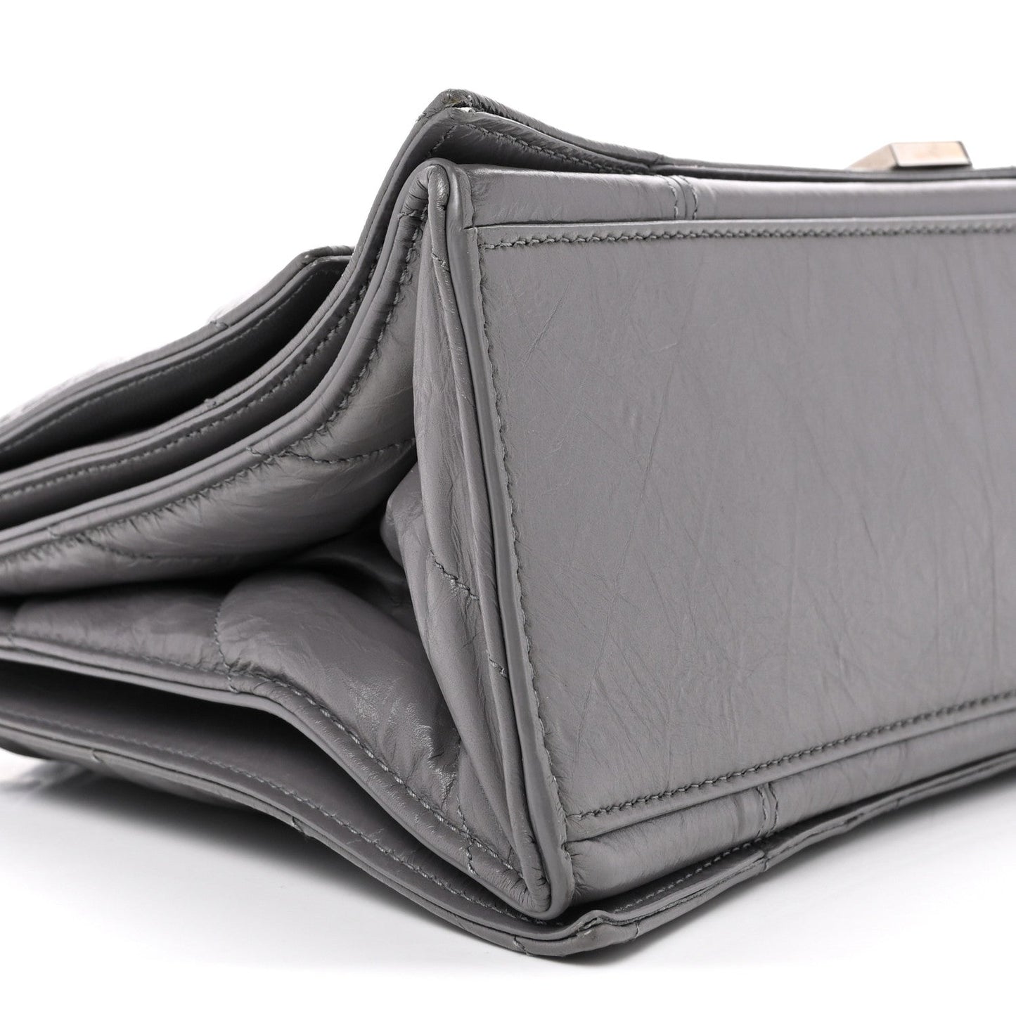 Crushed Calfskin Quilted Medium Crush Chain Bag Dark Grey