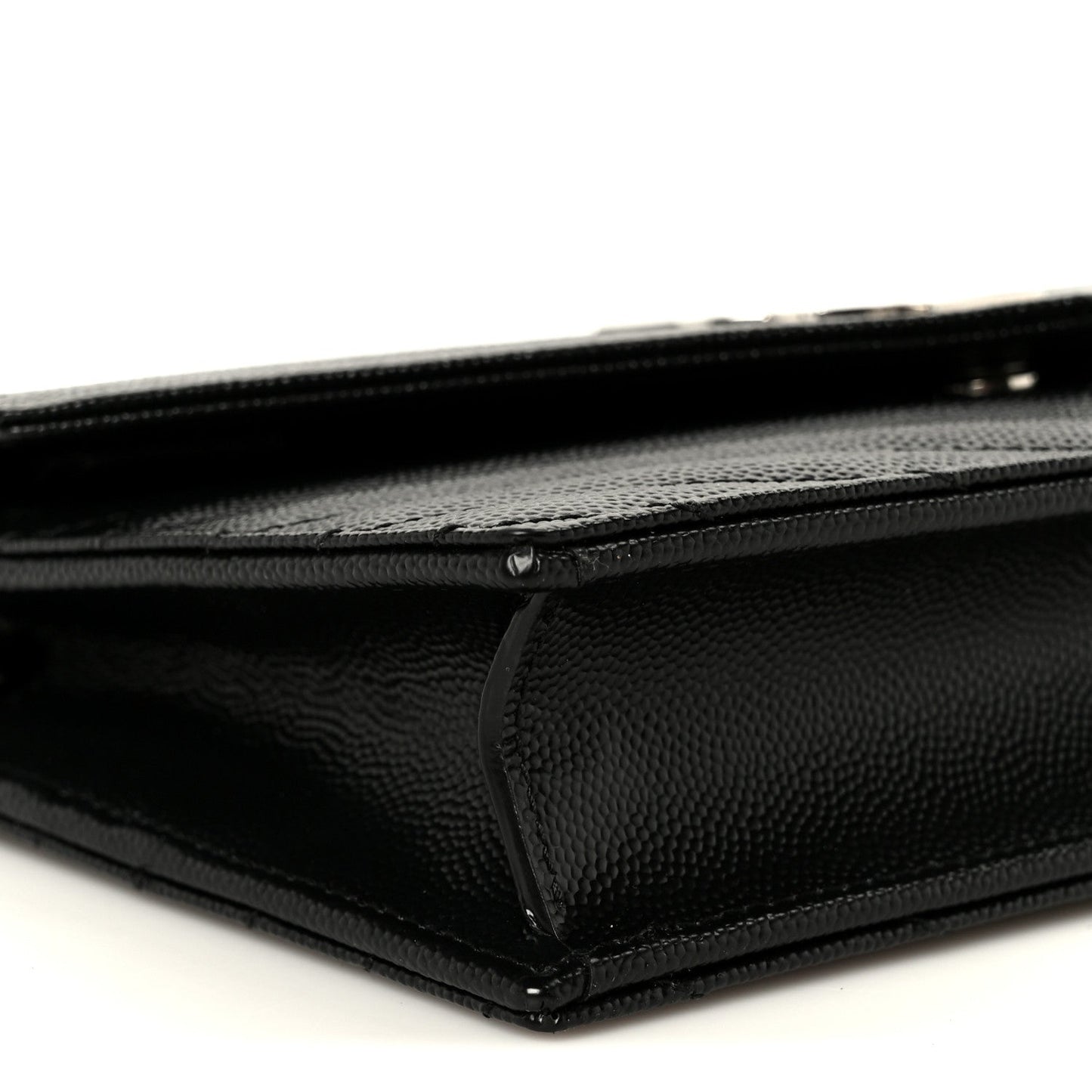 Grain De Poudre Matelasse Chevron Monogram Envelope Chain Wallet Black