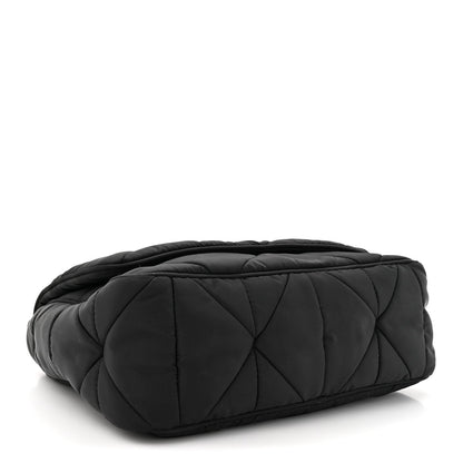 Re-Nylon Quilted Padded Flap Shoulder Bag Black