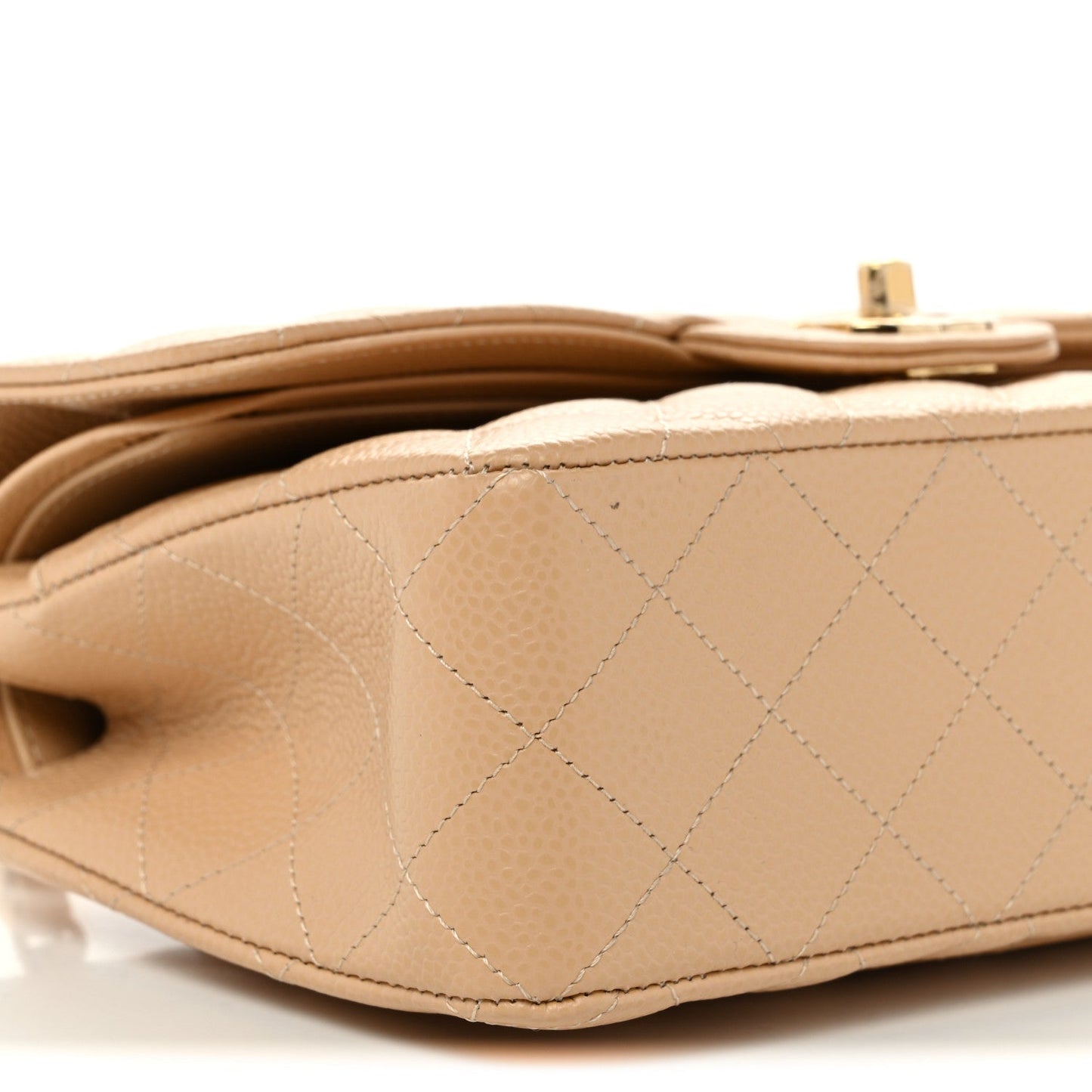 Caviar Quilted Small Double Flap Beige