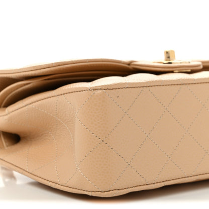 Caviar Quilted Small Double Flap Beige