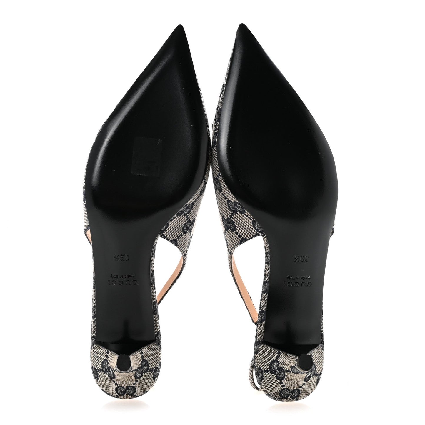 Monogram Horsebit 35mm Slingback Pumps 39.5 Beige Blue