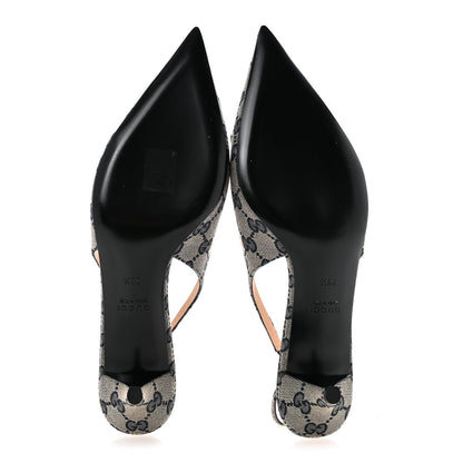 Monogram Horsebit 35mm Slingback Pumps 39.5 Beige Blue