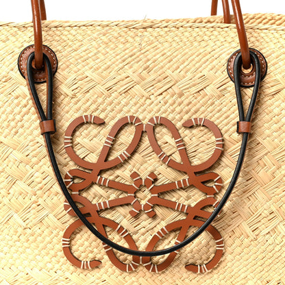 Calfskin Raffia Medium Anagram Basket Tote Bag Natural Tan