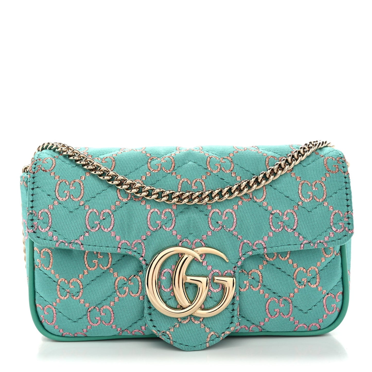 Jacquard Super Mini GG Marmont Shoulder Bag Green