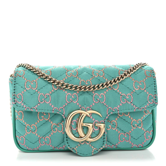 Jacquard Super Mini GG Marmont Shoulder Bag Green