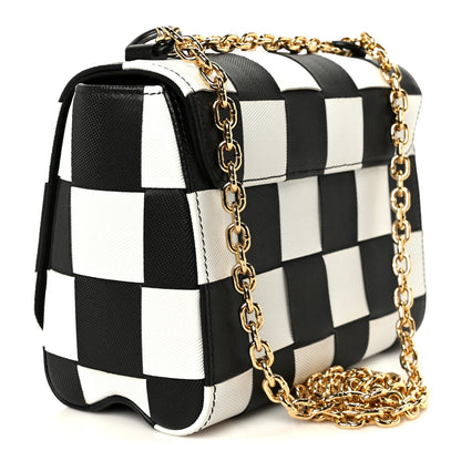 Calfskin Damier Tressage Twist Shoulder Bag MM Black White