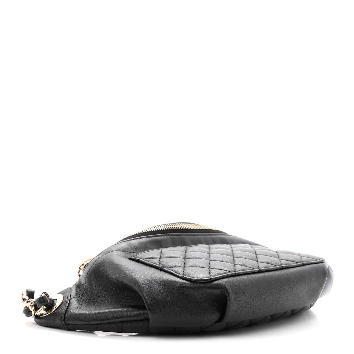 Lambskin Quilted Waist Bag Fanny Pack Black
