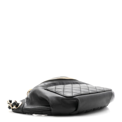Lambskin Quilted Waist Bag Fanny Pack Black