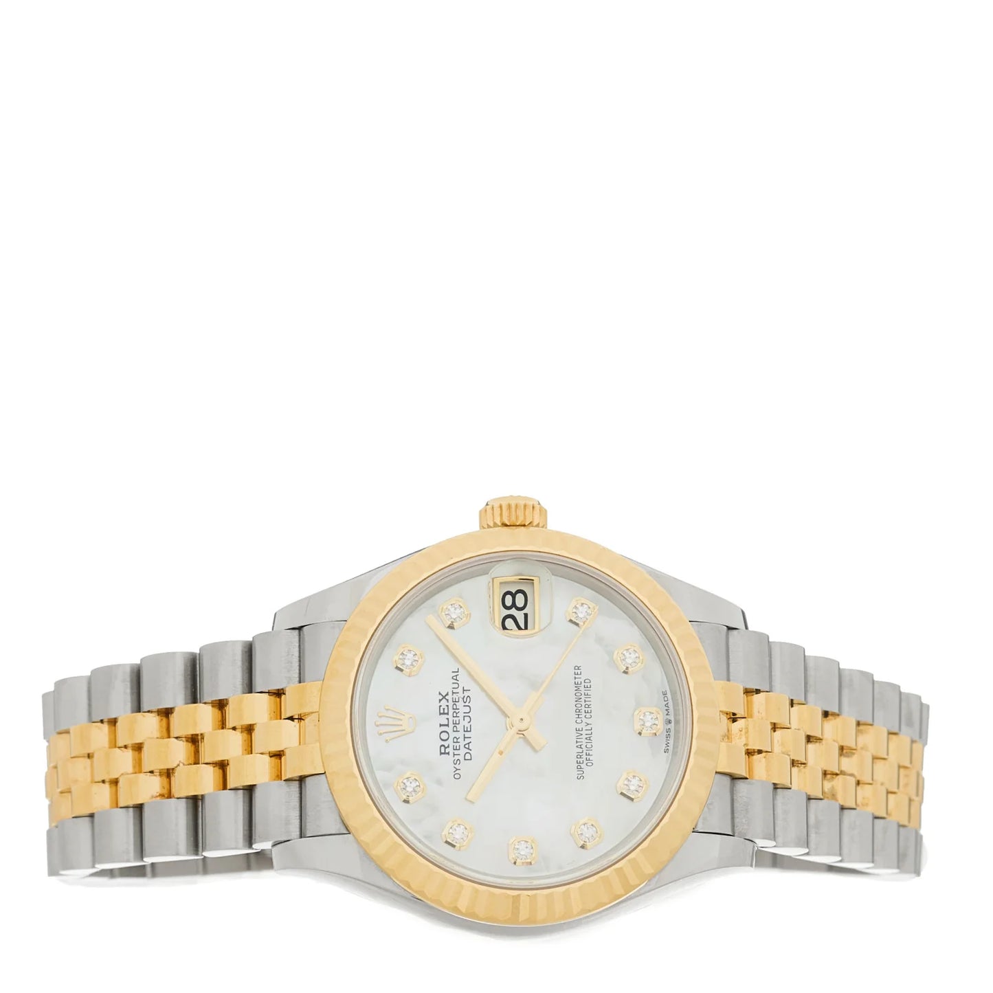 Rolex Stainless Steel 18K Yellow Gold Diamond Mother of Pearl 31mm Oyster Perpetual Datejust Watch 278273