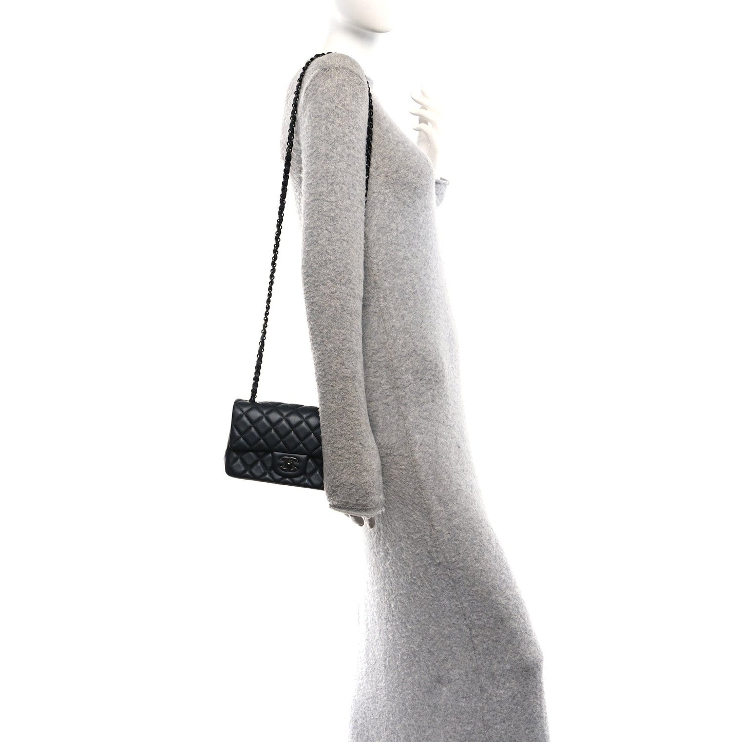 Pearly Lambskin Quilted Mini Rectangular Flap So Black