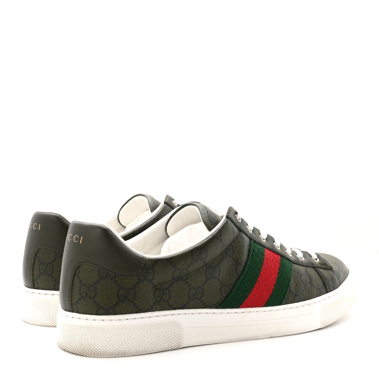 GG Supreme Monogram Web Mens New Ace Sneakers 10 Green