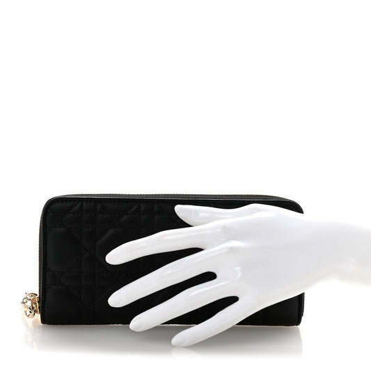 Lambskin Cannage Lady Dior Zip Wallet Black