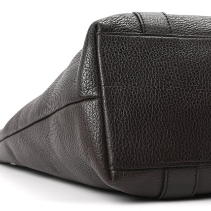 Calfskin Bamboo Top Handle Tote Dark Brown